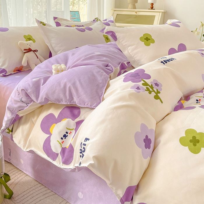 91家纺网 家纺一手货源 找家纺 文黛家居 2025新款植物羊绒小版花四件套 花香怡人-紫