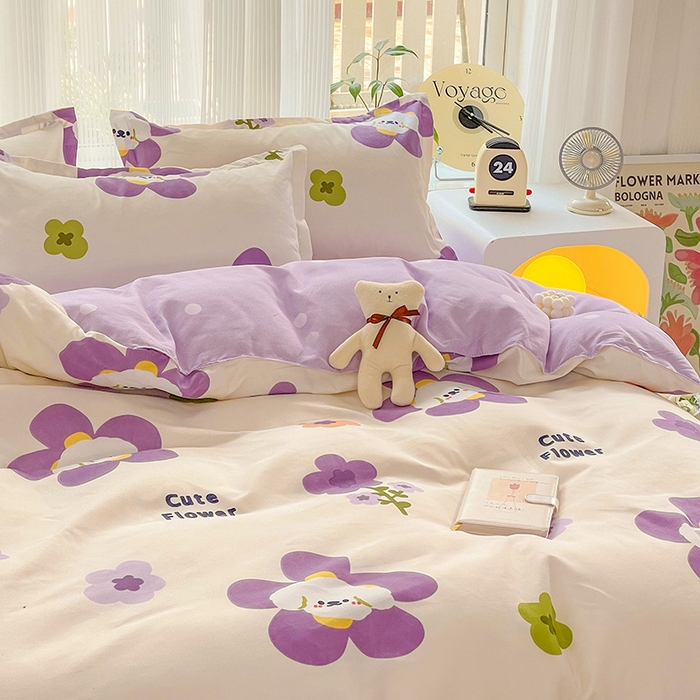 91家纺网 家纺一手货源 找家纺 文黛家居 2025新款植物羊绒小版花四件套 花香怡人-紫