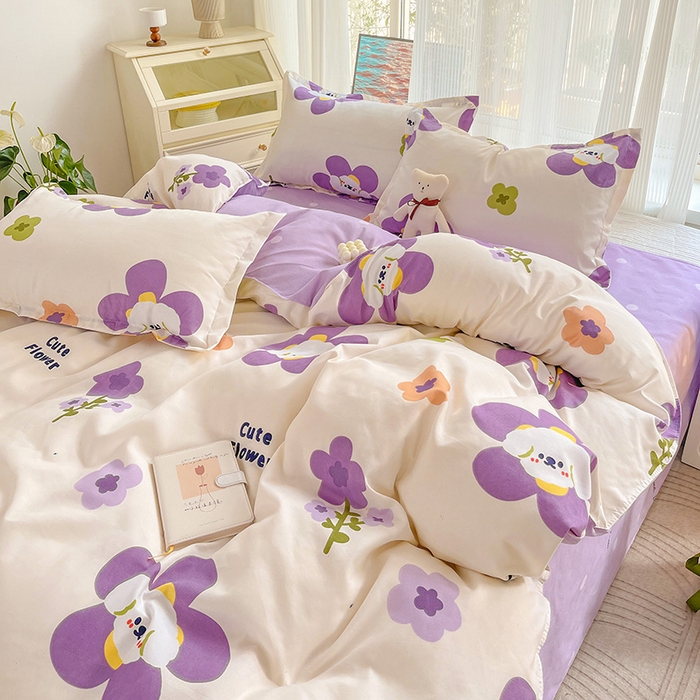 91家纺网 家纺一手货源 找家纺 文黛家居 2025新款植物羊绒小版花四件套 花香怡人-紫