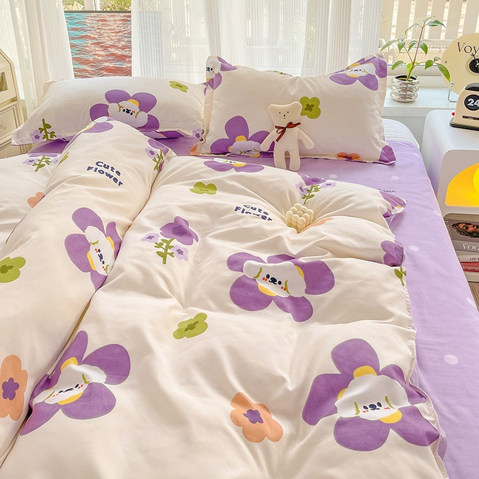 91家纺网 家纺一手货源 找家纺 文黛家居 2025新款植物羊绒小版花四件套 花香怡人-紫