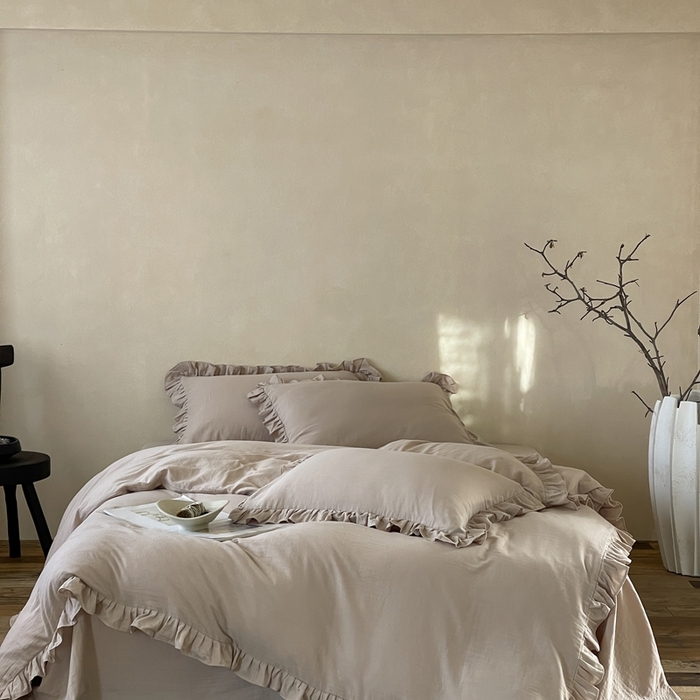 91家纺网 家纺一手货源 找家纺 三味舒屋2025新款花边美学-全棉双层纱四件套 复古棕