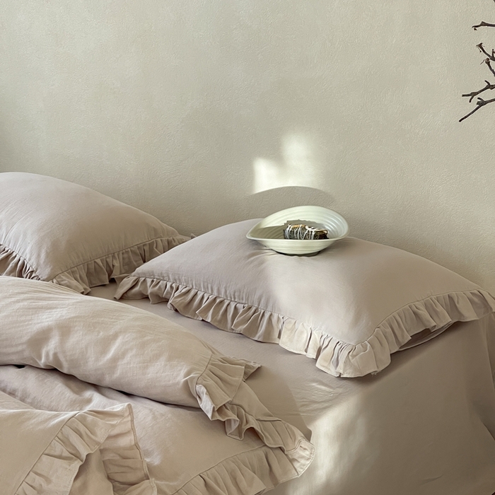 91家纺网 家纺一手货源 找家纺 三味舒屋2025新款花边美学-全棉双层纱四件套 复古棕