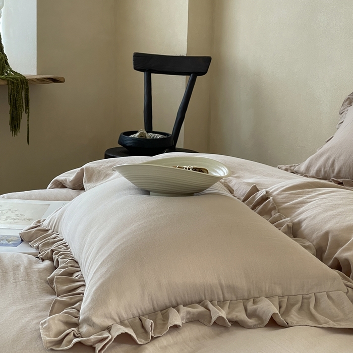 91家纺网 家纺一手货源 找家纺 三味舒屋2025新款花边美学-全棉双层纱四件套 复古棕