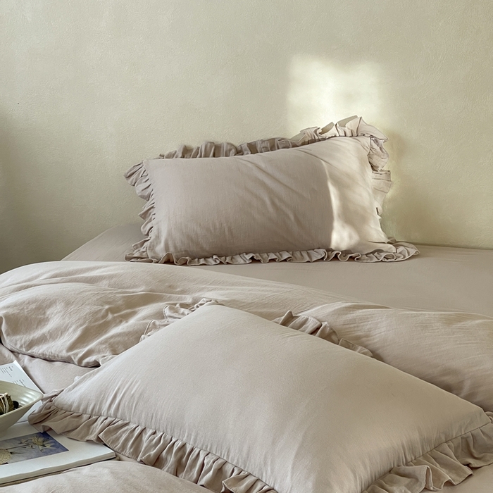 91家纺网 家纺一手货源 找家纺 三味舒屋2025新款花边美学-全棉双层纱四件套 复古棕