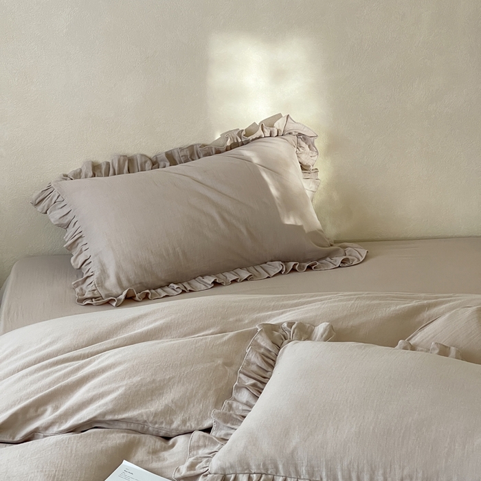 91家纺网 家纺一手货源 找家纺 三味舒屋2025新款花边美学-全棉双层纱四件套 复古棕