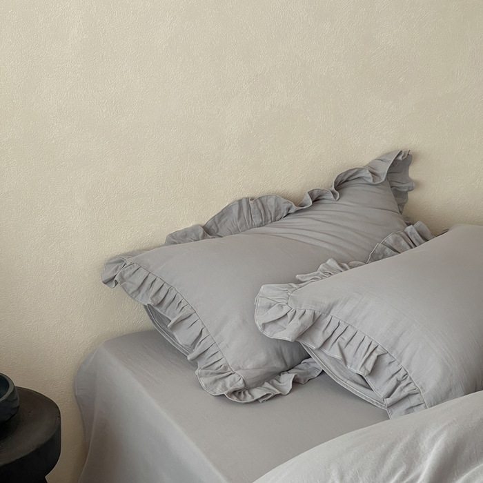 91家纺网 家纺一手货源 找家纺 三味舒屋2025新款花边美学-全棉双层纱四件套 浅花灰