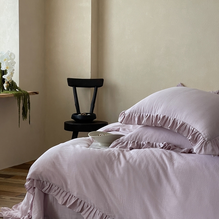 91家纺网 家纺一手货源 找家纺 三味舒屋2025新款花边美学-全棉双层纱四件套 香芋奶昔