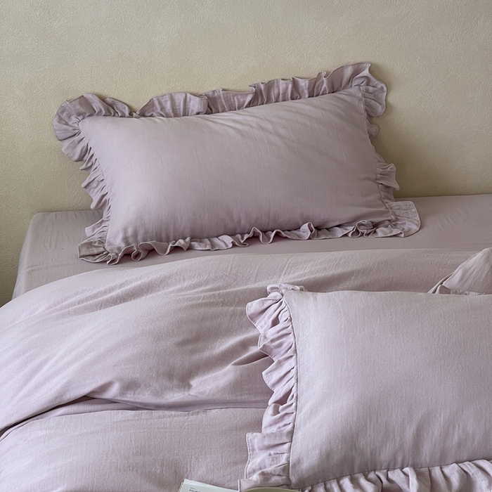 91家纺网 家纺一手货源 找家纺 三味舒屋2025新款花边美学-全棉双层纱四件套 香芋奶昔