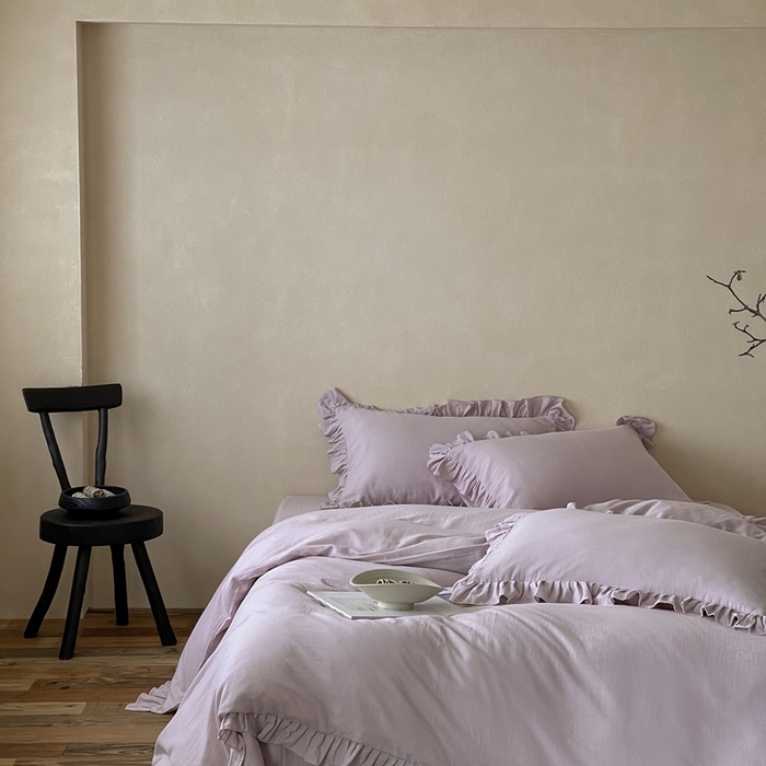 91家纺网 家纺一手货源 找家纺 三味舒屋2025新款花边美学-全棉双层纱四件套 香芋奶昔