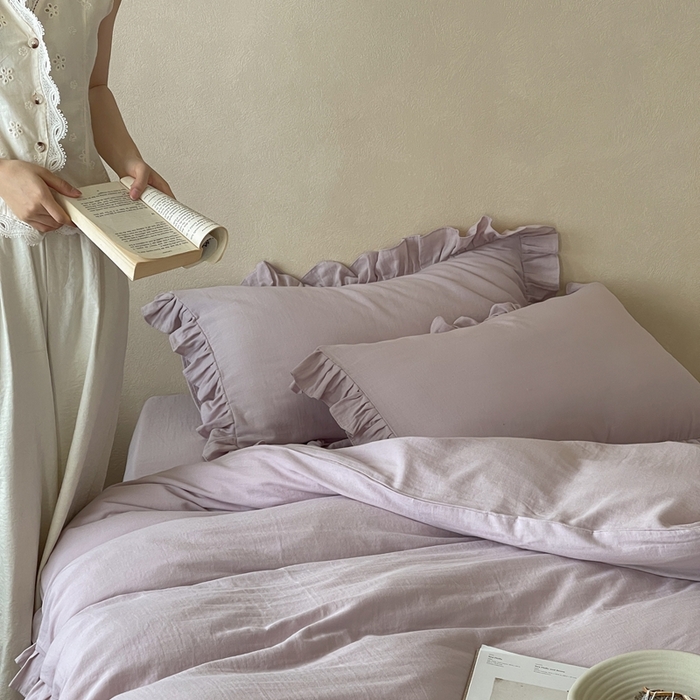 91家纺网 家纺一手货源 找家纺 三味舒屋2025新款花边美学-全棉双层纱四件套 香芋奶昔