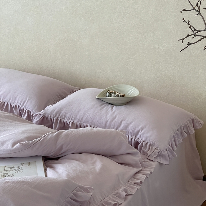 91家纺网 家纺一手货源 找家纺 三味舒屋2025新款花边美学-全棉双层纱四件套 香芋奶昔