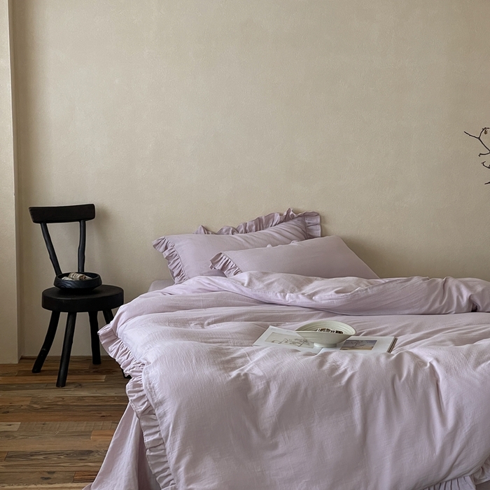 91家纺网 家纺一手货源 找家纺 三味舒屋2025新款花边美学-全棉双层纱四件套 香芋奶昔