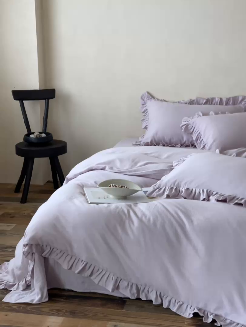 91家纺网 家纺一手货源 找家纺 三味舒屋2025新款花边美学-全棉双层纱四件套 香芋奶昔