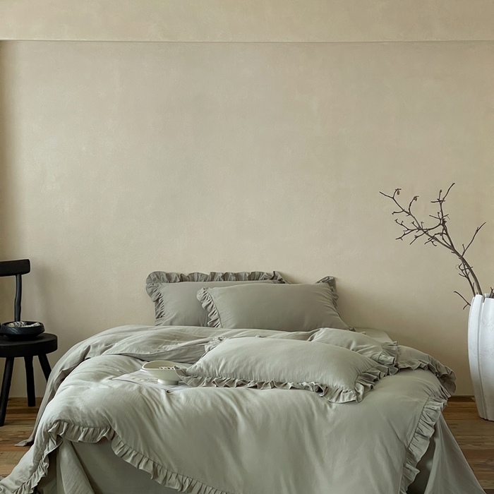 91家纺网 家纺一手货源 找家纺 三味舒屋2025新款花边美学-全棉双层纱四件套 烟波绿