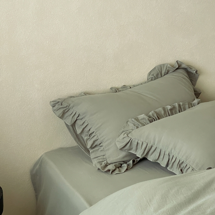 91家纺网 家纺一手货源 找家纺 三味舒屋2025新款花边美学-全棉双层纱四件套 烟波绿