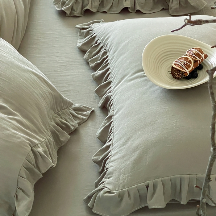 91家纺网 家纺一手货源 找家纺 三味舒屋2025新款花边美学-全棉双层纱四件套 烟波绿