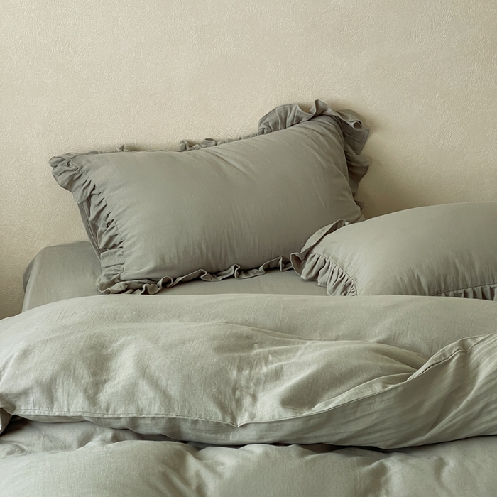 91家纺网 家纺一手货源 找家纺 三味舒屋2025新款花边美学-全棉双层纱四件套 烟波绿