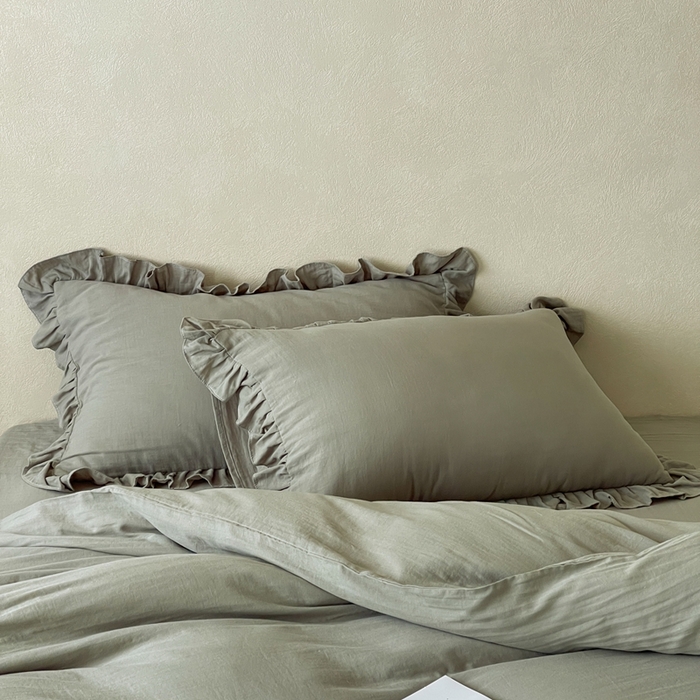 91家纺网 家纺一手货源 找家纺 三味舒屋2025新款花边美学-全棉双层纱四件套 烟波绿