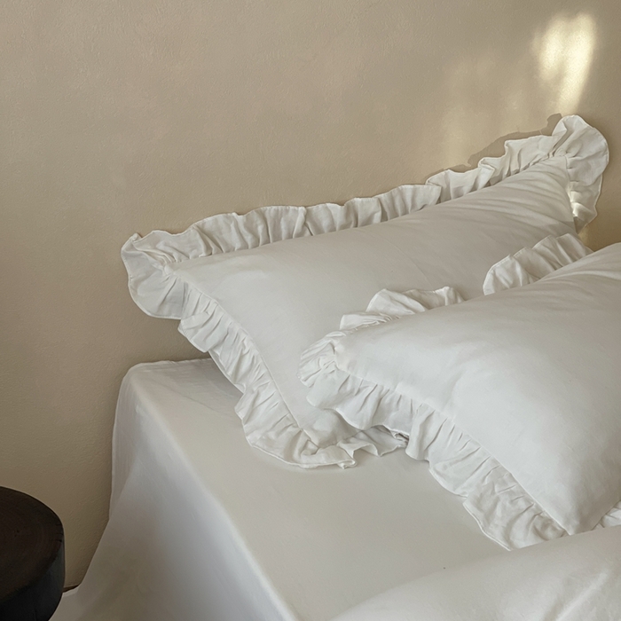 91家纺网 家纺一手货源 找家纺 三味舒屋2025新款花边美学-全棉双层纱四件套 云舒白