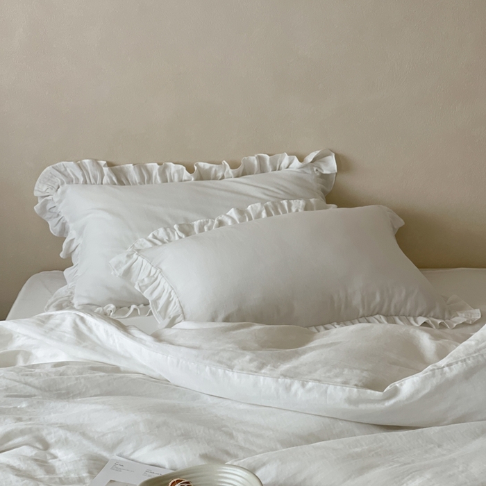 91家纺网 家纺一手货源 找家纺 三味舒屋2025新款花边美学-全棉双层纱四件套 云舒白