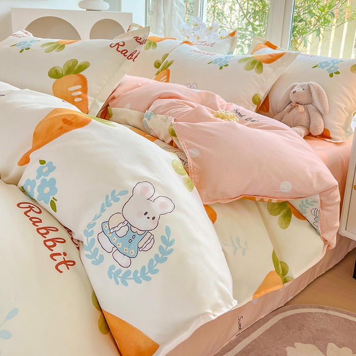 91家纺网 家纺一手货源 找家纺 文黛家居 2025新款植物羊绒小版花四件套 萝卜兔