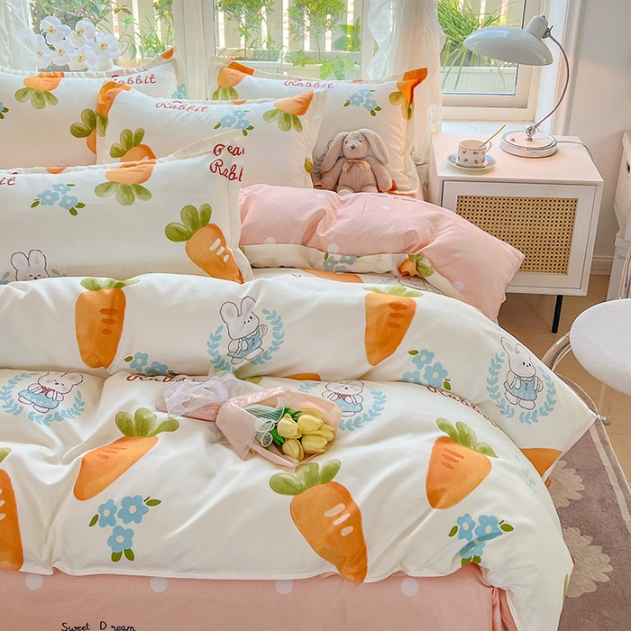 91家纺网 家纺一手货源 找家纺 文黛家居 2025新款植物羊绒小版花四件套 萝卜兔