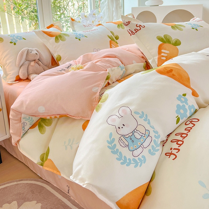 91家纺网 家纺一手货源 找家纺 文黛家居 2025新款植物羊绒小版花四件套 萝卜兔