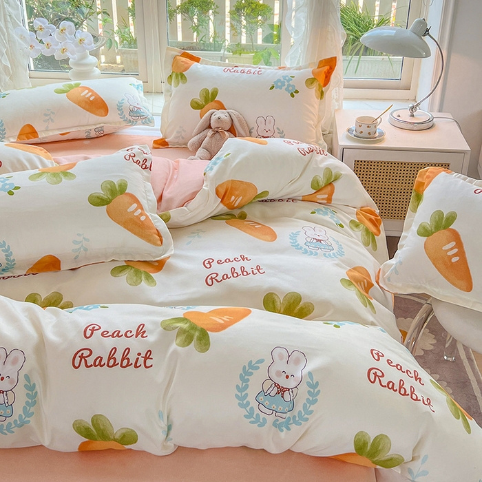 91家纺网 家纺一手货源 找家纺 文黛家居 2025新款植物羊绒小版花四件套 萝卜兔