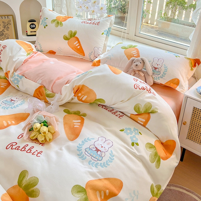 91家纺网 家纺一手货源 找家纺 文黛家居 2025新款植物羊绒小版花四件套 萝卜兔