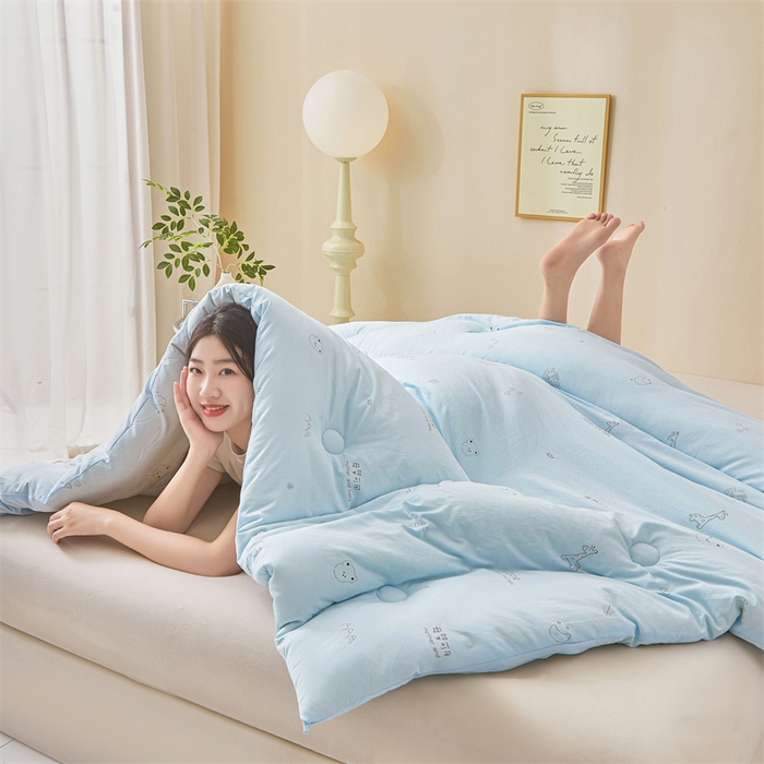 91家纺网 家纺一手货源 找家纺 易博家纺 2025新款水洗棉印花被 童梦小熊-蓝