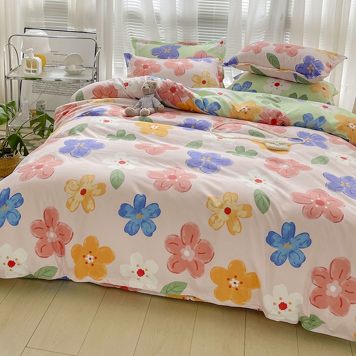 文黛家居 2025新款植物羊绒小版花四件套 莫奈花海-粉