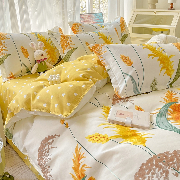 91家纺网 家纺一手货源 找家纺 文黛家居 2025新款植物羊绒小版花四件套 穗穗平安