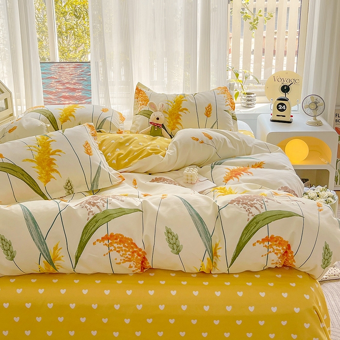 91家纺网 家纺一手货源 找家纺 文黛家居 2025新款植物羊绒小版花四件套 穗穗平安