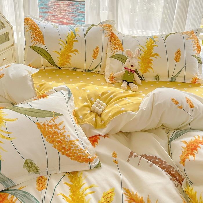 91家纺网 家纺一手货源 找家纺 文黛家居 2025新款植物羊绒小版花四件套 穗穗平安