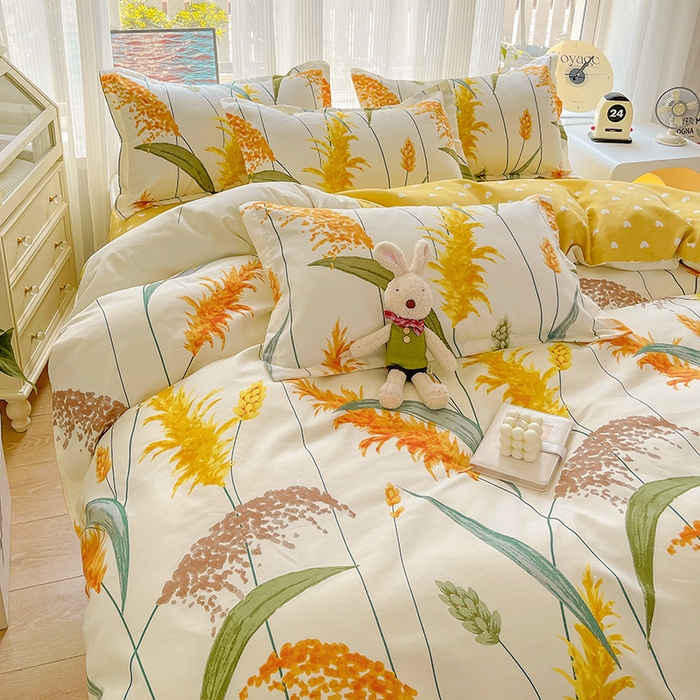 91家纺网 家纺一手货源 找家纺 文黛家居 2025新款植物羊绒小版花四件套 穗穗平安