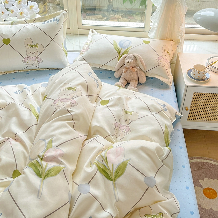 91家纺网 家纺一手货源 找家纺 文黛家居 2025新款植物羊绒小版花四件套 兔花花