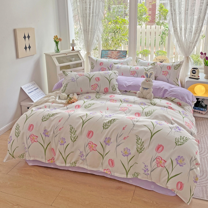 文黛家居 2025新款植物羊绒小版花四件套 欣然花开