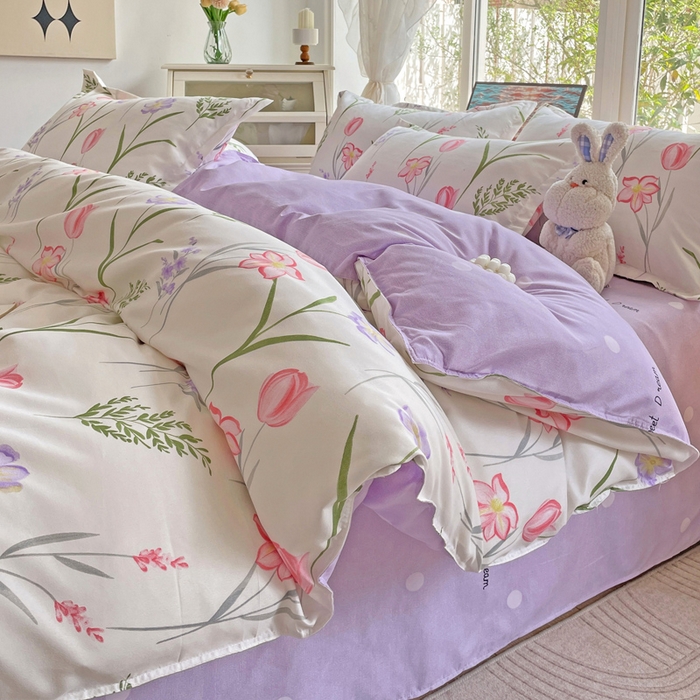 91家纺网 家纺一手货源 找家纺 文黛家居 2025新款植物羊绒小版花四件套 欣然花开