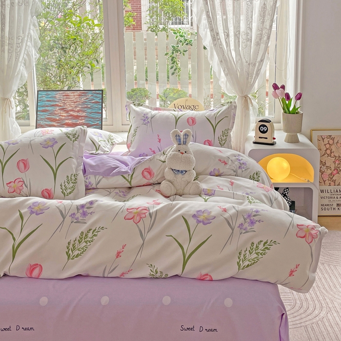 91家纺网 家纺一手货源 找家纺 文黛家居 2025新款植物羊绒小版花四件套 欣然花开