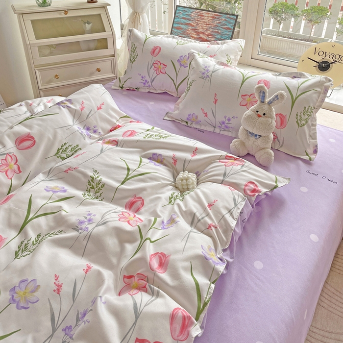 91家纺网 家纺一手货源 找家纺 文黛家居 2025新款植物羊绒小版花四件套 欣然花开