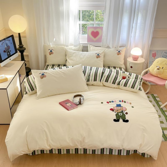 91家纺网 家纺一手货源 找家纺 （总）泽西2025新品全棉套件条纹多巴胺卡通毛巾绣宿舍学生三件套纯棉四件套