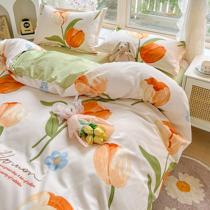 91家纺网 家纺一手货源 找家纺 文黛家居 2025新款植物羊绒小版花四件套 郁金香-绿