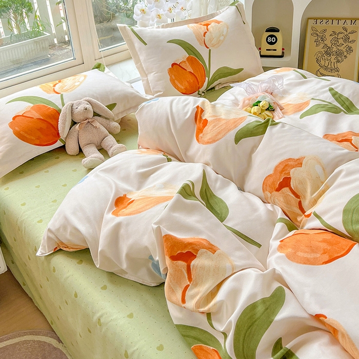 91家纺网 家纺一手货源 找家纺 文黛家居 2025新款植物羊绒小版花四件套 郁金香-绿