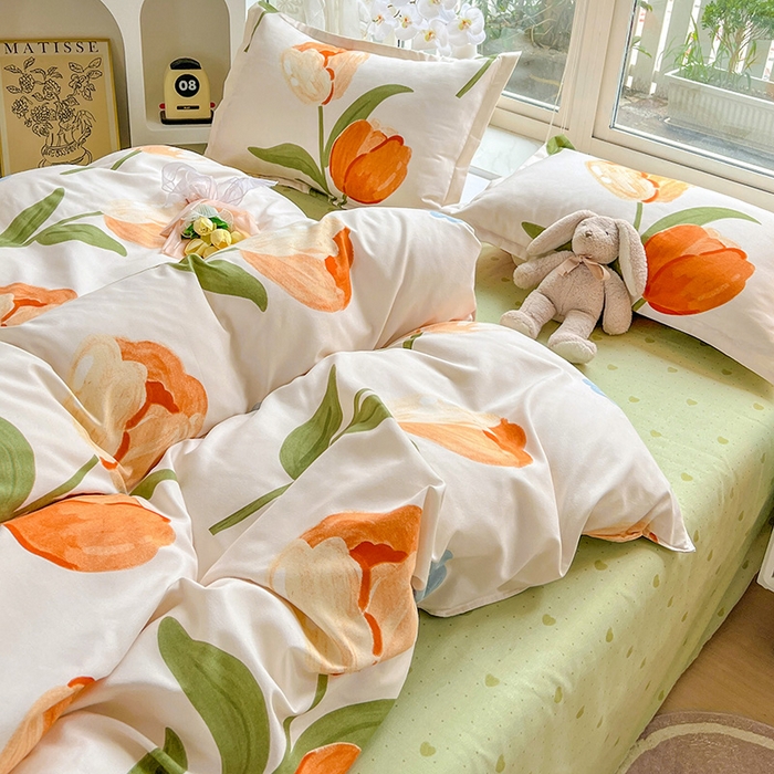 91家纺网 家纺一手货源 找家纺 文黛家居 2025新款植物羊绒小版花四件套 郁金香-绿