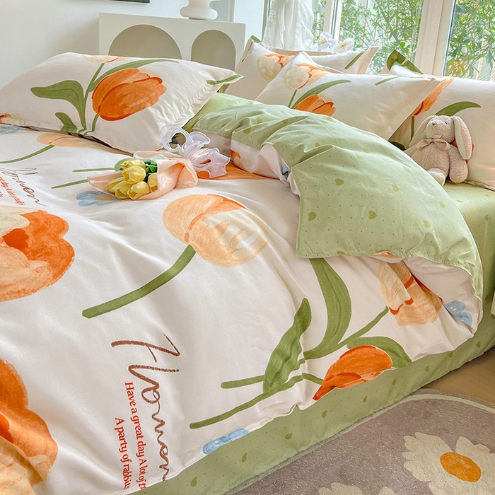 91家纺网 家纺一手货源 找家纺 文黛家居 2025新款植物羊绒小版花四件套 郁金香-绿