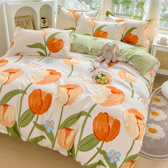 91家纺网 家纺一手货源 找家纺 文黛家居 2025新款植物羊绒小版花四件套 郁金香-绿