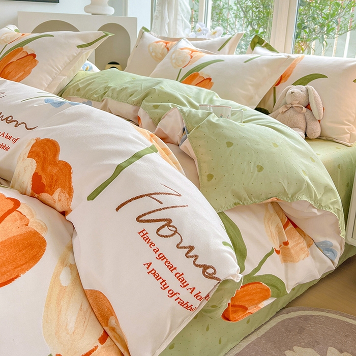 91家纺网 家纺一手货源 找家纺 文黛家居 2025新款植物羊绒小版花四件套 郁金香-绿