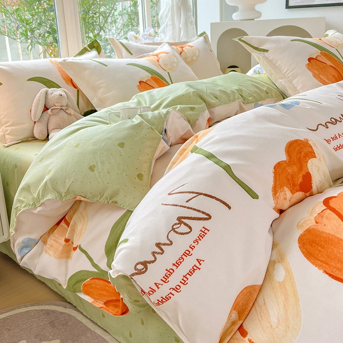 91家纺网 家纺一手货源 找家纺 文黛家居 2025新款植物羊绒小版花四件套 郁金香-绿