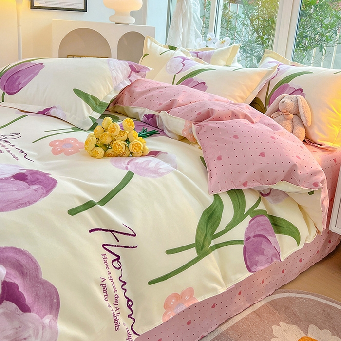 91家纺网 家纺一手货源 找家纺 文黛家居 2025新款植物羊绒小版花四件套 郁金香-紫