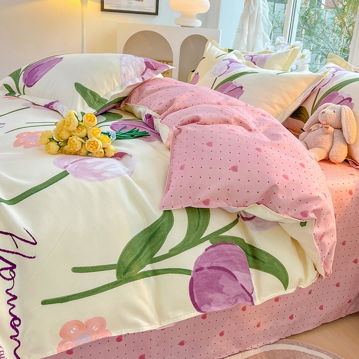 91家纺网 家纺一手货源 找家纺 文黛家居 2025新款植物羊绒小版花四件套 郁金香-紫